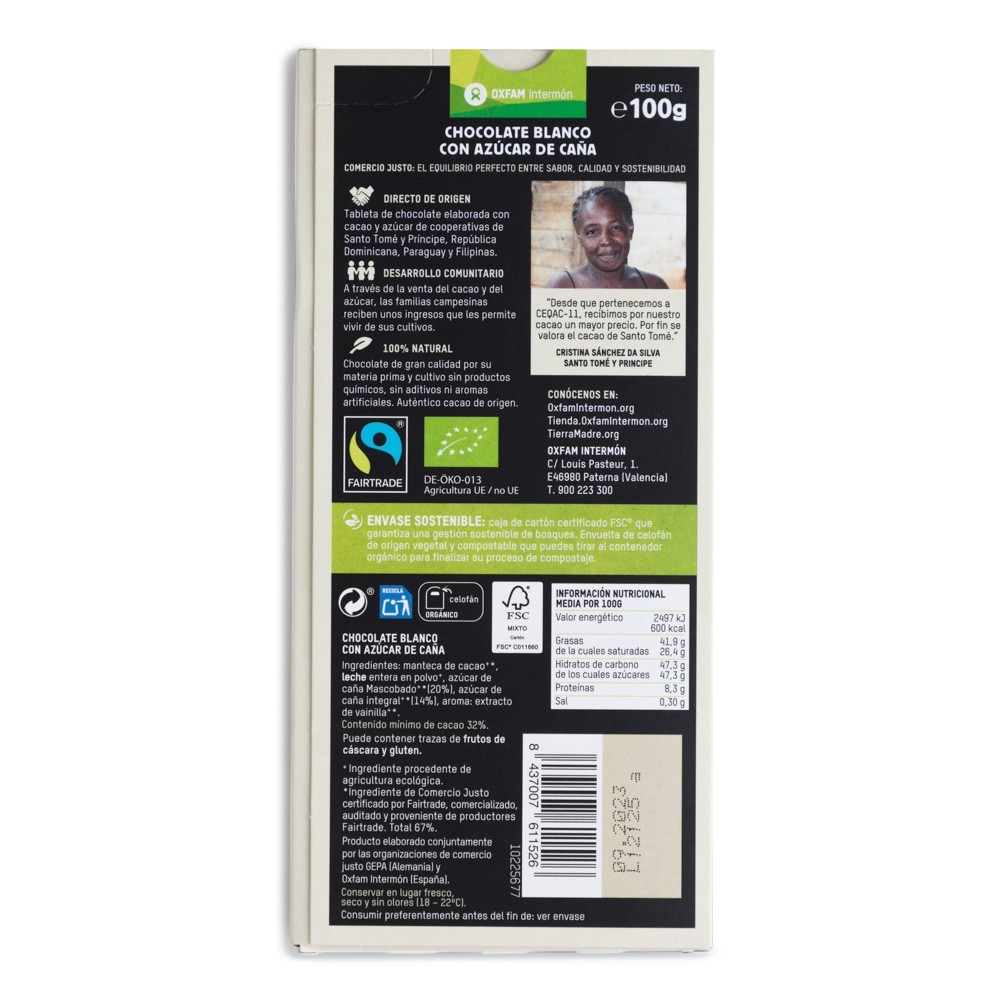XOCOLATA BLANCA SUCRE DE CANYA ECO Oxfam 100 g