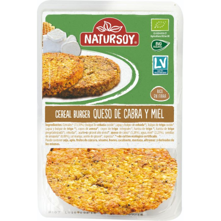 PROMOCIÓ 20% HAMBURGUESA D'ORDI, FORMATGE DE CABRA I MEL ECO Natursoy 200 g