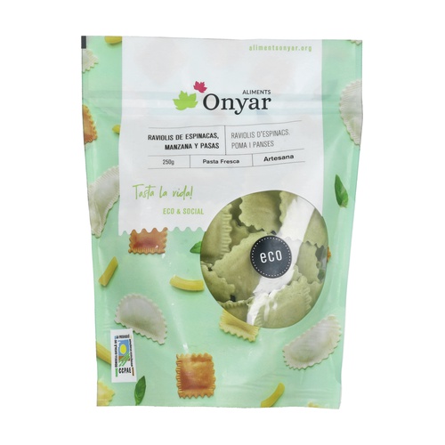 RAVIOLIS ESPINACS, POMA I PANSA ECO Onyar 250 g