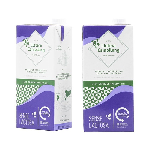 [7002050] C. BÀSICA - LLET SEMIDESNATADA SENSE LACTOSA Campllong 1 l